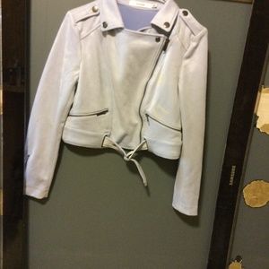 Just Fab pale blue cropped moto jacket